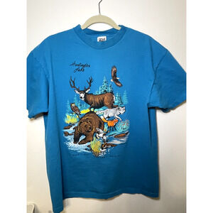 Blue Single-Stitch Huntington Lake Nature with Deer 1990 Vintage Tee Size XL